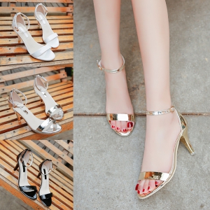 Giày sandal nữ cao gót nhọn 8p quai mảnh da bóng bít gót - SD188