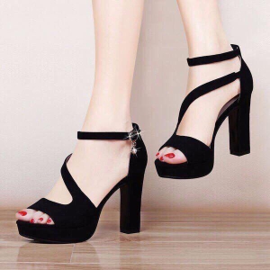 Giày sandal nữ cao gót đúp vuông 11cm quai bản chéo hông - Đ05