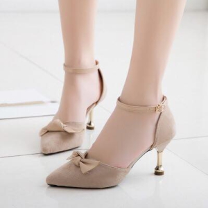 Giày cao gót nhọn 7p bít mũi nhung kết nơ xi - BM58