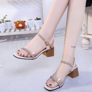 Giày sandal nữ cao gót vuông 5p quai trong phối xoàn - SD32