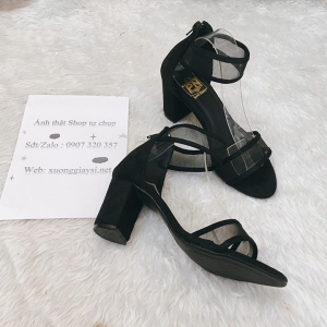 Giày sandal nữ cao gót vuông 7p quai lưới khóa kéo gót - SD175