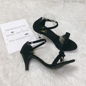 Giày sandal nữ cao gót nhọn 7p quai ngang nhung kết nơ - SD98