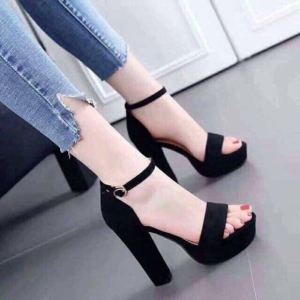 Giày cao gót vuông 11 phân bản ngang da nhung bít gót - Đ06