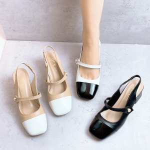 Giày cao gót vuông 6p bít mũi vuông phối màu da bóng thời trang - BM123