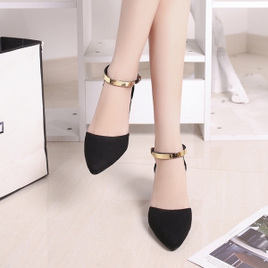 Giày cao gót vuông 7p bít mũi da nhung cổ dây đồng - BM46