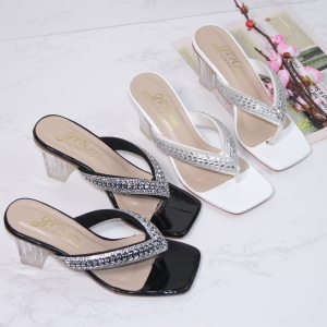 Guốc cao gót vuông trong 7p quai kẹp ngón đính đá lấp lánh - G68