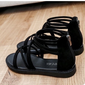 Giày sandal nữ đế bằng quai mảnh nhung nhiều dây chéo-DB001