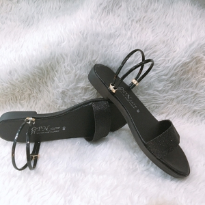 Giày sandal nữ đế bằng quai ngang kim tuyến 2 kiểu mang-DB005