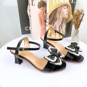 Giày Sandal Cao Gót Kiểu 5p Quai Ngang Kết Nơ Búp Bê - SD66
