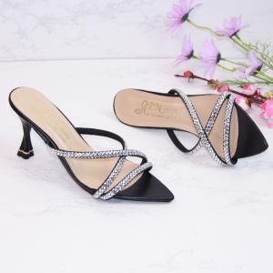 Guốc nữ cao gót kiểu nhọn xoắn 8p mũi nhọn dây xoàn mảnh ngang chéo chân - G86