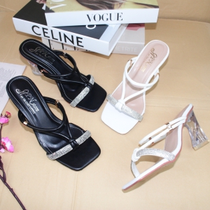 Giày sandal nữ cao gót kiểu trong 8p quai bản đính full đá dây tròn 2 kiểu mang - SD113