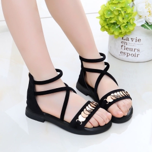 Giày sandal nữ đế bằng quai bản nhung kết khóa đồng tiền - SD133