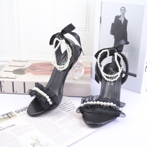 Giày sandal nữ cao gót kiểu số 8 8p quai dún ren vòng cổ hạt châu cột ruy băng sao gót - SD140