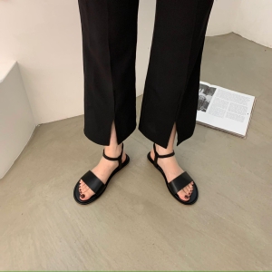 Giày sandal nữ đế bằng quai bản ngang da mềm vòng cổ thun - SD149