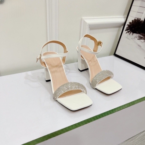 Giày sandal nữ cao gót vuông 7p quai full đá mũi vuông hở gót - SD201