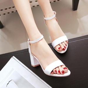 Giày sandal nữ cao gót vuông 5p-7p quai bản ngang da mềm bít gót - SD205