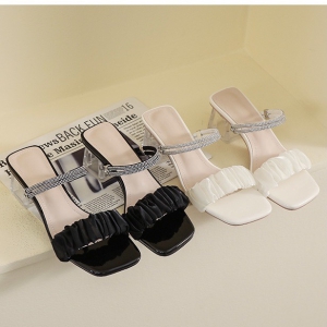 Giày sandal nữ cao gót vuông trong 5p quai dún ren xoàn mảnh 2 kiểu mang - SD208