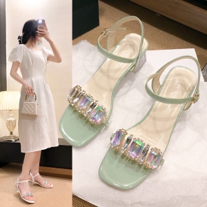 Giày sandal nữ cao gót vuông trong 5p da bóng quai trong kết khóa phale 7 màu - SD214