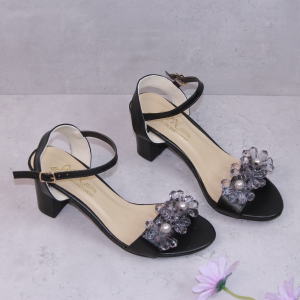 Giày sandal nữ cao gót vuông 7p quai bản ngang da mềm kết khoá phale - SD215