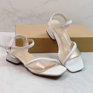 Giày sandal nữ cao gót vuông 3p quai trong dây mảnh phồng chéo chân - SD234