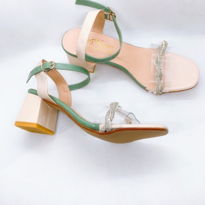 Giày sandal cao gót vuông 6p quai trong kết dây đính xoàn xoắn SD88