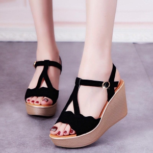 Giày sandal nữ cao gót đế xuồng 9p quai nhung sóng Y - X015