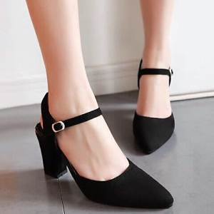 Giày cao gót vuông 7p bít mũi nhung trơn hở gót - BM87