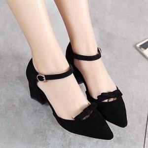 Giày cao gót vuông 7p bít mũi nhung kết nơ xinh - BM85