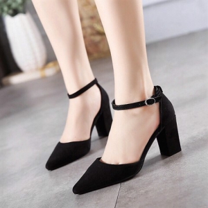 Giày cao gót vuông 7p bít mũi da nhung trơn - BM84